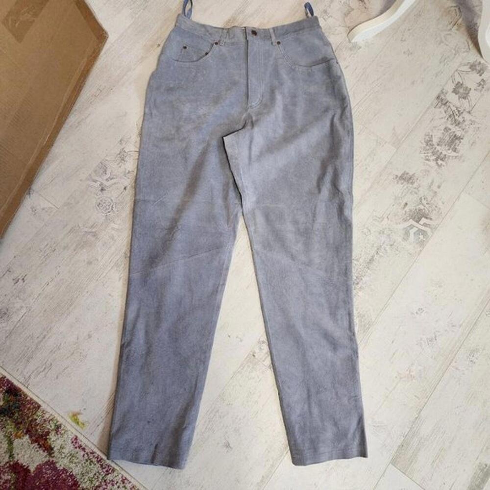 HUGO BUSCATI collection blue suede leather pants high waist vintage NWOT 14